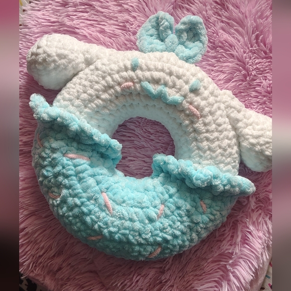 Plush Blue and White Donut Pillow for Kids - Picture 2 of 2